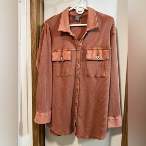Women's Natural Reflections Rust Waffle Knit Button-Up Shirt Jacket size medium